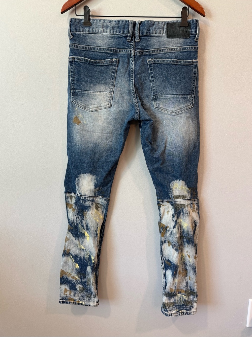 Men's Skinny/Strt Distressed Blue Paint-Detail Jeans Sz 32 - Picture 5 of 11